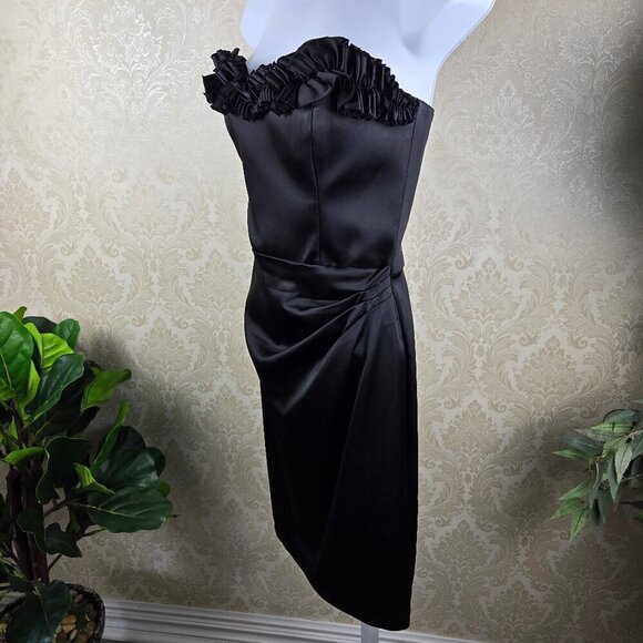 White House Black Market Size 2 Black Cocktail Dress Ruffle Sweetheart Neck - Picture 6 of 14